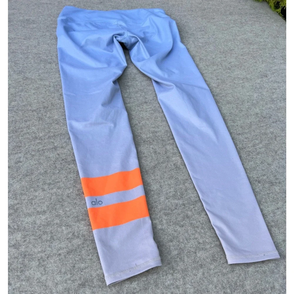 Alo Yoga Leggings Womens S Blue Ombre Neon Orange Stripe Activewear